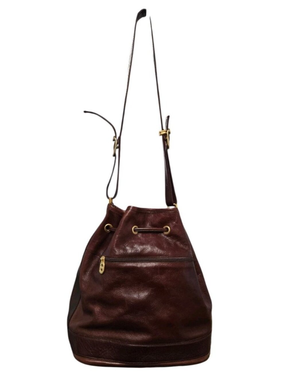 Vintage Marino Orlandi Leather Bucket Bag Made in Italy Brown Drawstring Purse - Picture 3 of 12